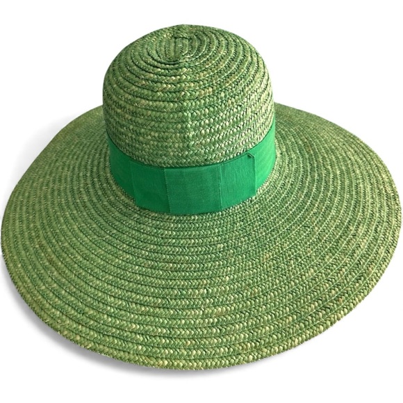 Vintage Italian Straw Sun Hat-Patty Petité Galt-Wide Brim Green Garden Party Hat - Picture 5 of 10